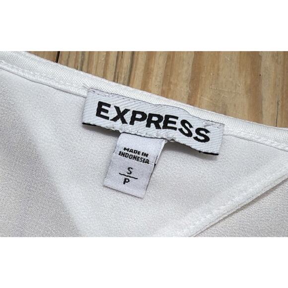 Express Petite Size S Sheer Ribbed White Top Blouse Women Modern Stylish Back - Picture 3 of 6